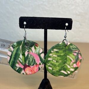 Tropical Green and Pink Leaf Earrings